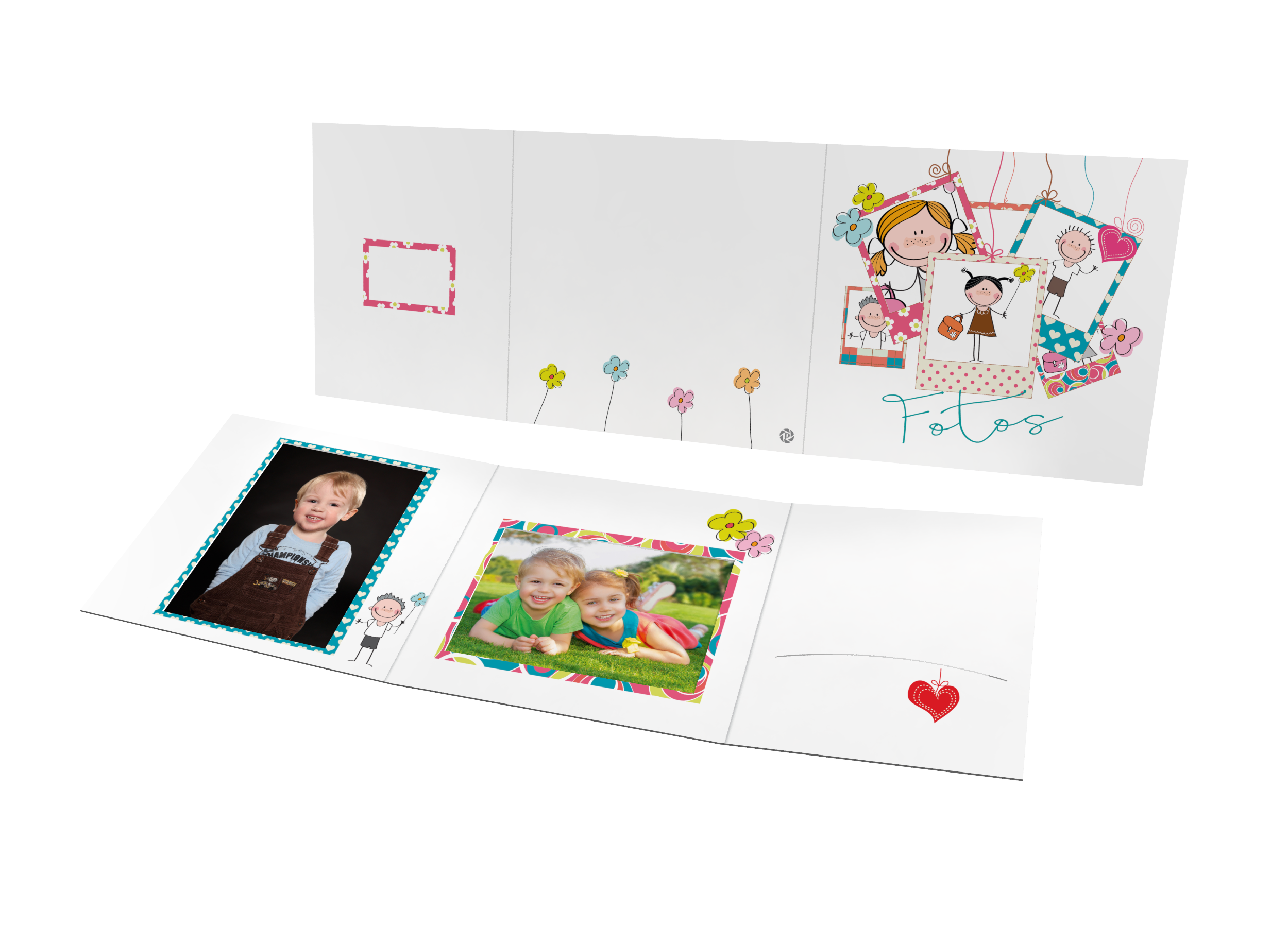 Schul- und Kindergartenmappe Kids 3-teilig, aufgefaltet, mit Kinderfotos und buntem Aufdruck