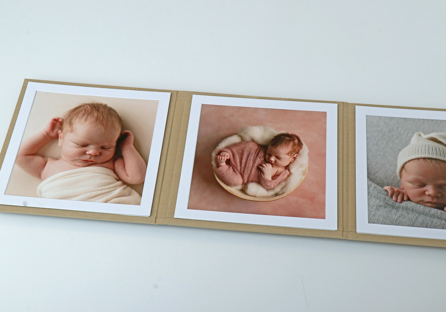 3er Folio, Triple Folio, Bilder 18x18, Leinen Farbe Sand