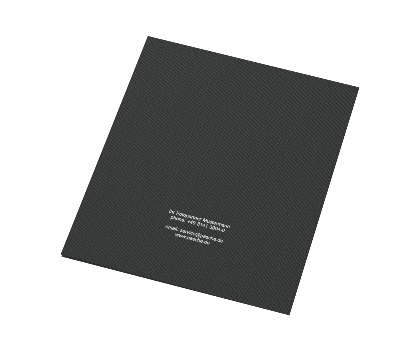 Portraitmappe für 15x20 Folienprägung mit Maskenumrandung in Anthrazit, geschlossen, mit geprägten Kontaktzeilen