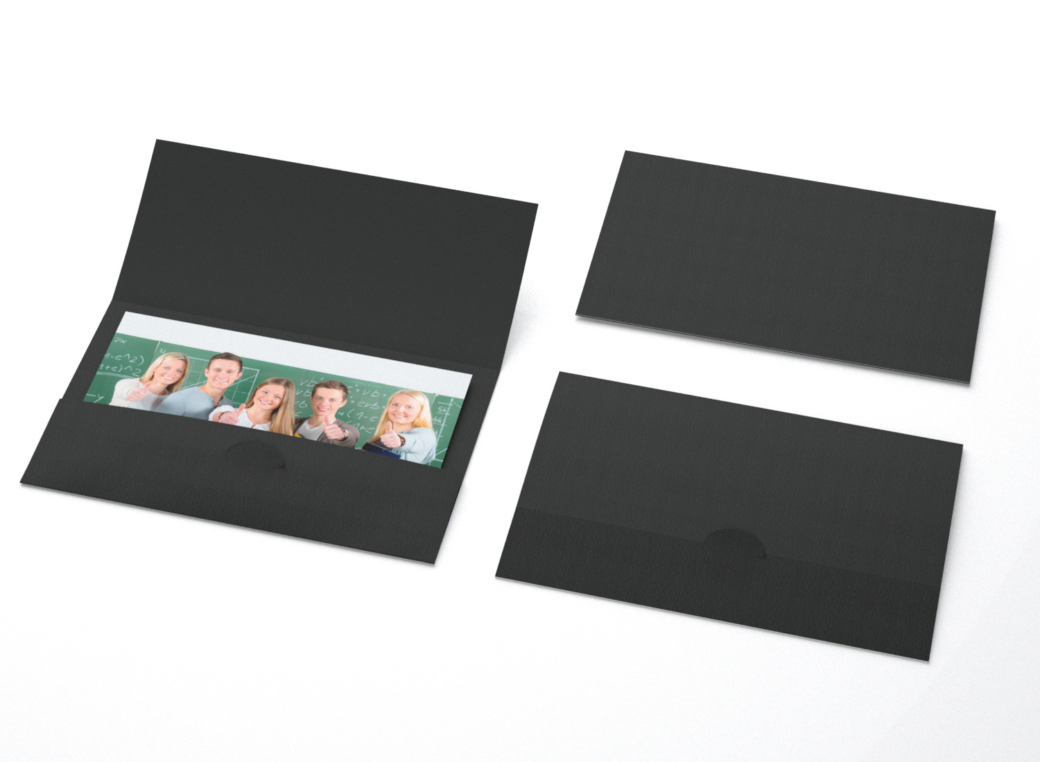 Portraitmappe für 20x30 in Anthrazit in drei Ansichten, mit Gruppenfoto