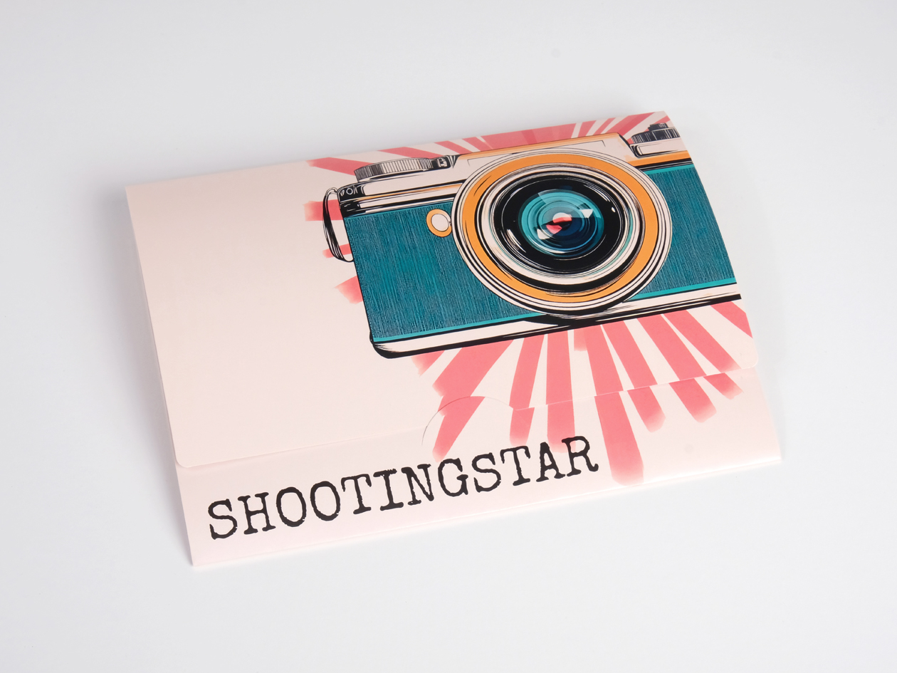 Faltmappe Shootingstar für 15x20 in Rosa, geschlossen, mit Kameramotiv